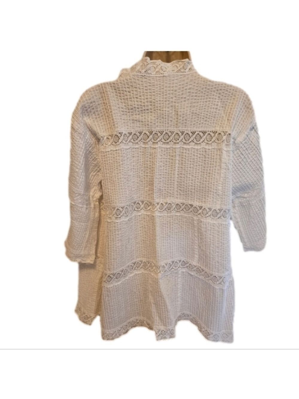 White Cotton Pintuck Tunic Lace Cottagecore Grandmacore One Size - Picture 3 of 15